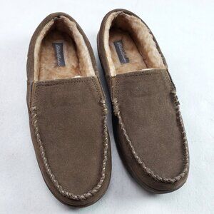 Eddie Bauer Westhaven Slipper Mens 13 Brown Suede Slip On Faux Fur House Shoe